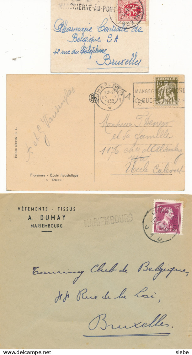 3 Griffes Sur Lettre – Stave, Mariembourg, Marchienne Au Pont Via Charleroi – Voir Scan - Linear Postmarks