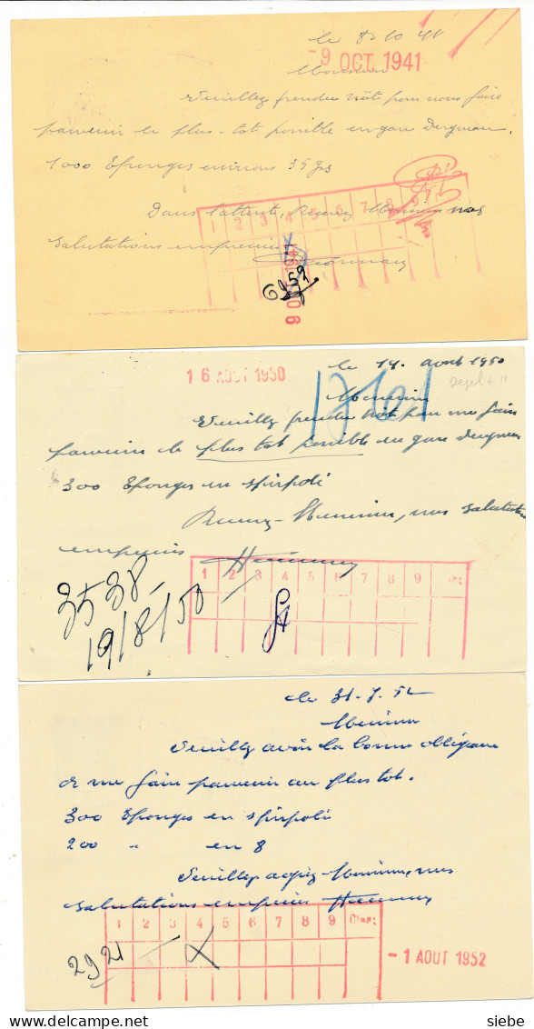 3 Griffes Sur Entier – Dergneau Via Tournai Et Via Leuze - Briefkaarten 1934-1951