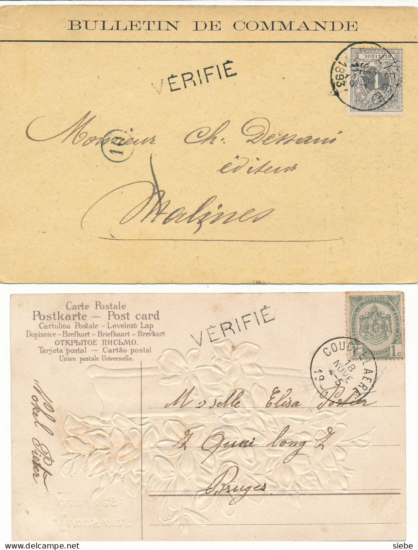 2 Griffes Vérifié Sur Imprimée Liège 1893 Et Couckelaere190 ? - 1869-1888 Lion Couché