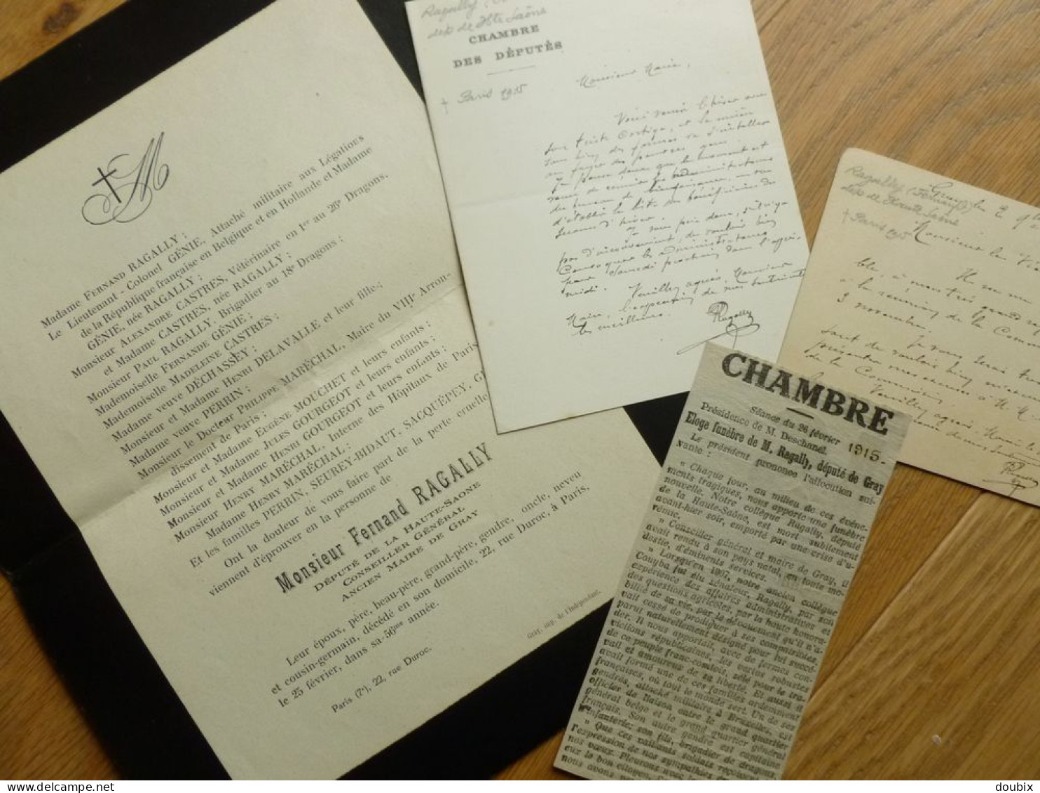 Pierre Fernand RAGALLY (1859-1915) Maire GRAY. Député HAUTE SAONE. Beaujeu. Fresne Saint Mames. 2 X AUTOGRAPHE - Historische Personen