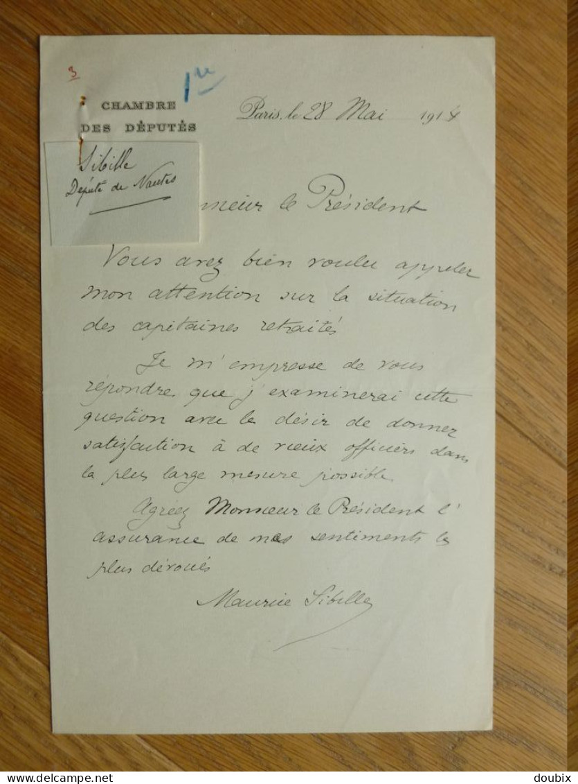 Maurice SIBILLE (1847-1932) Maire NANTES. Député Loire Atlantique. AUTOGRAPHE - Personaggi Storici