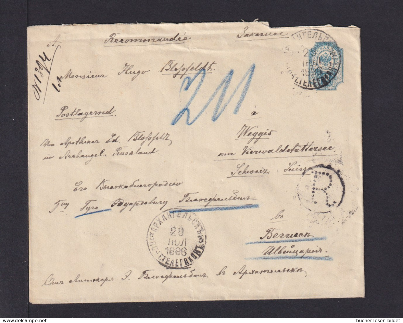 1896 - 10 K. Ganzsache Mit Zufrankatur Als Einschreiben In Die Schweiz - Storia Postale