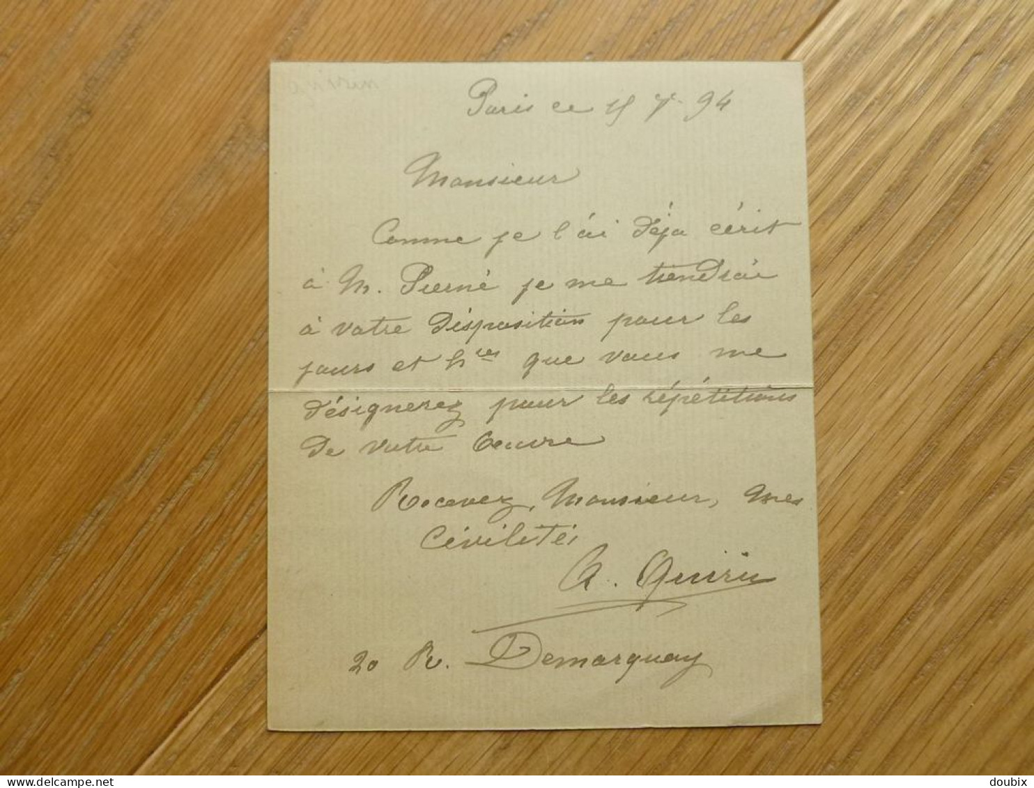 A. QUIRIN ? (1894) Elève Gabriel Pierné. Autographe - Personnages Historiques