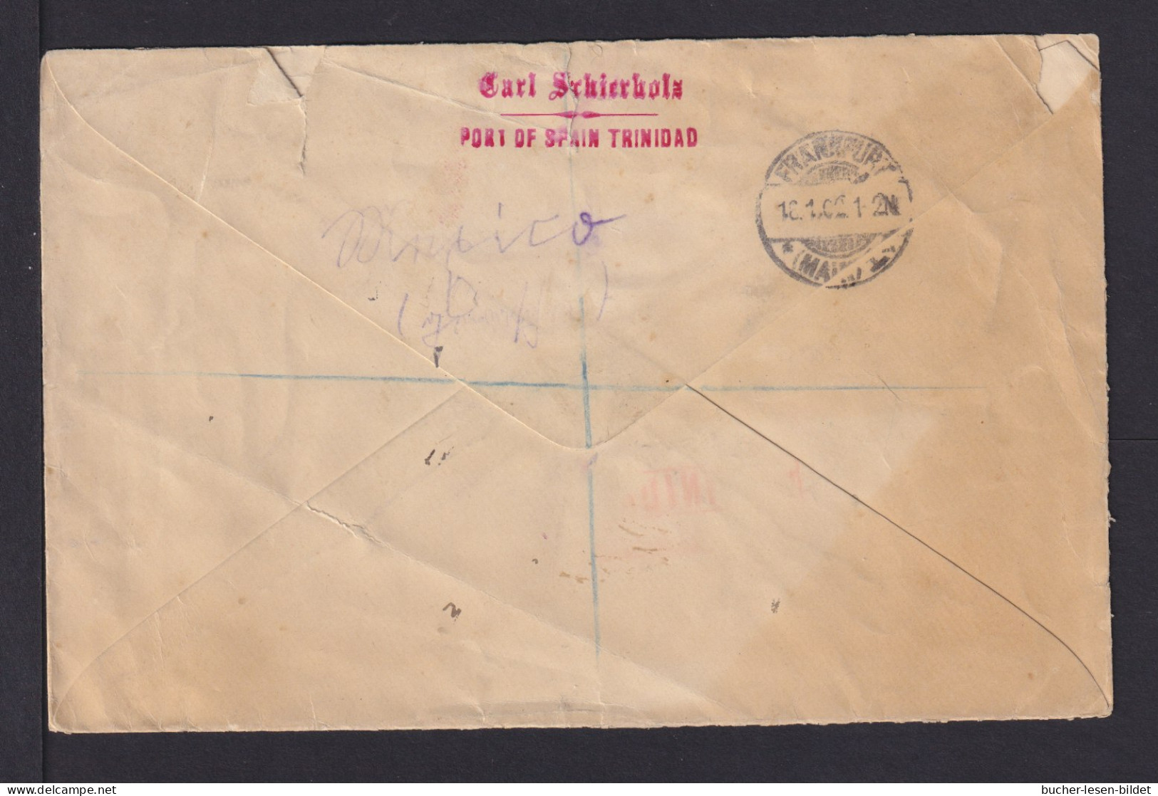 1902 - Mischfrankatur Auf Einschreibbrief Ab Port Of Spain Nach Frankfurt - Trinidad & Tobago (...-1961)