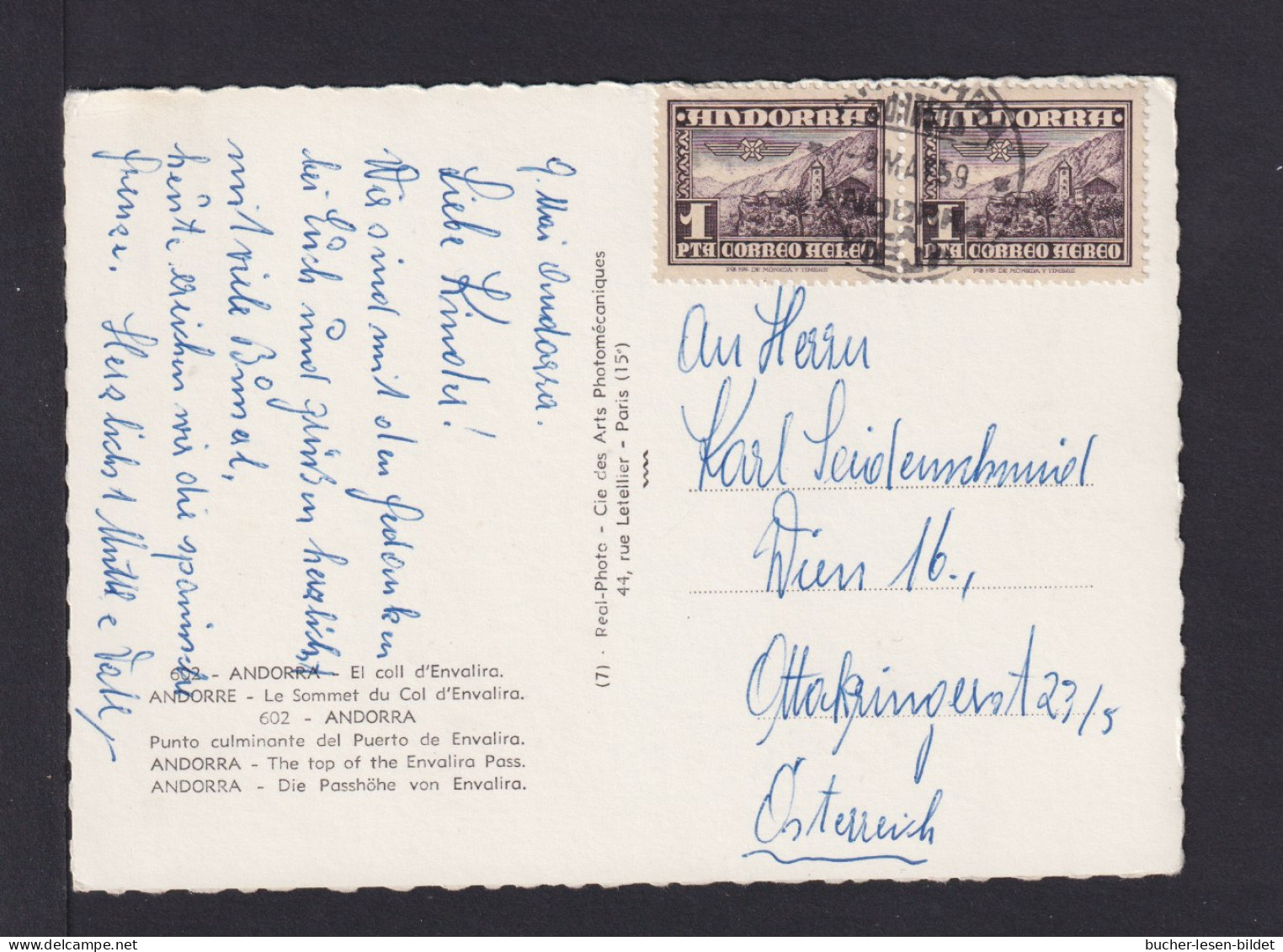 1959 - Paar 1 Pta. Auf Ansichtskarte Nach Österreich - Lettres & Documents