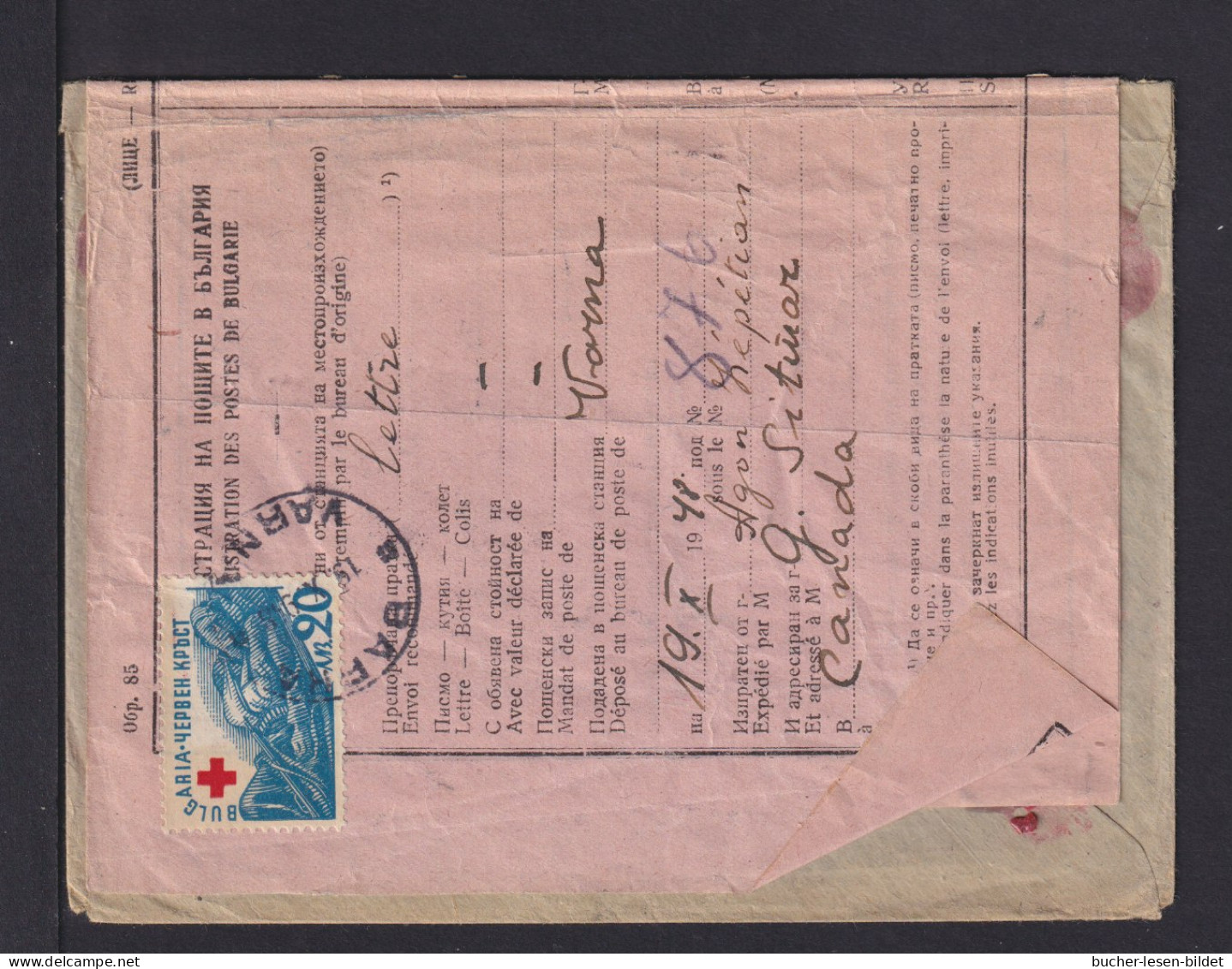 1948 - Einschreibbrief Ab Varna Nach Canada - Rückseitig Anhängendes Formular - Storia Postale