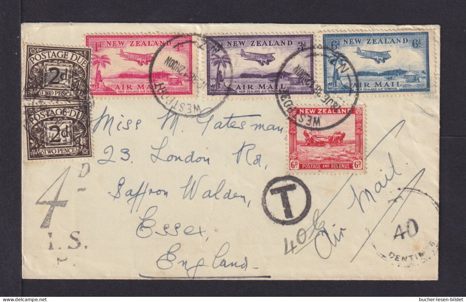 1938 - Luftpostbrief Ab WESTPORT Nach England - Nachgebühr - Covers & Documents