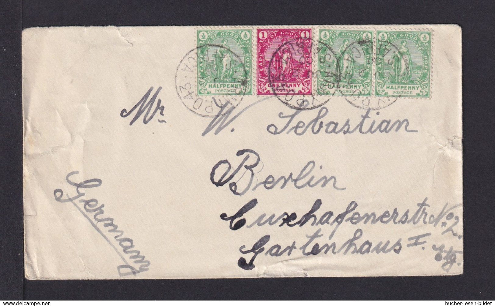 1900 - 3 P. Und 3x 1/2 P. Auf Brief Mit Aufgabestempel "Army Post Office 43" - Nach Berlin - Cape Of Good Hope (1853-1904)