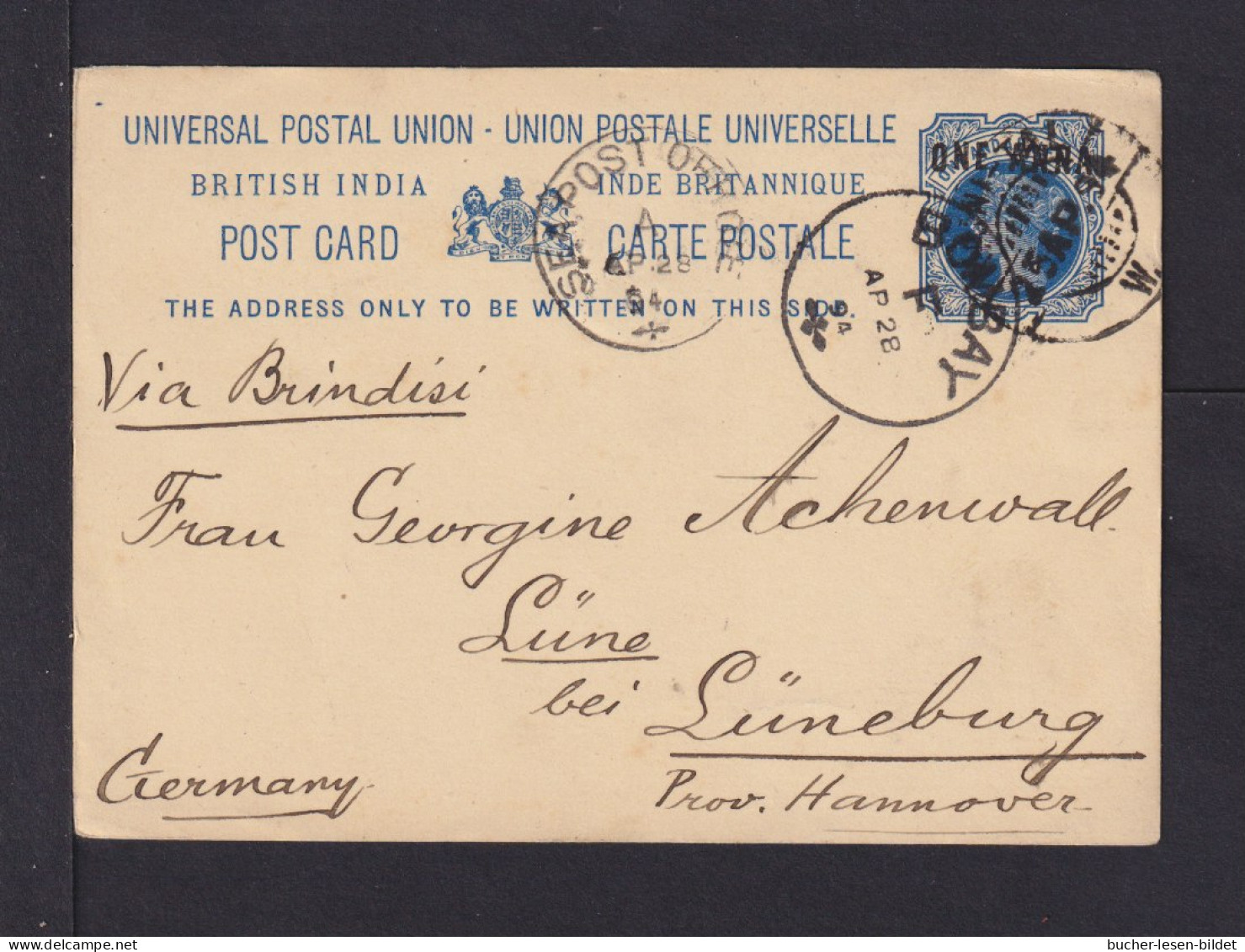 1 A. Überdruck Ganzsache Ab NAINI TAL (Himalaya) Nach Lüneburg - 1882-1901 Empire