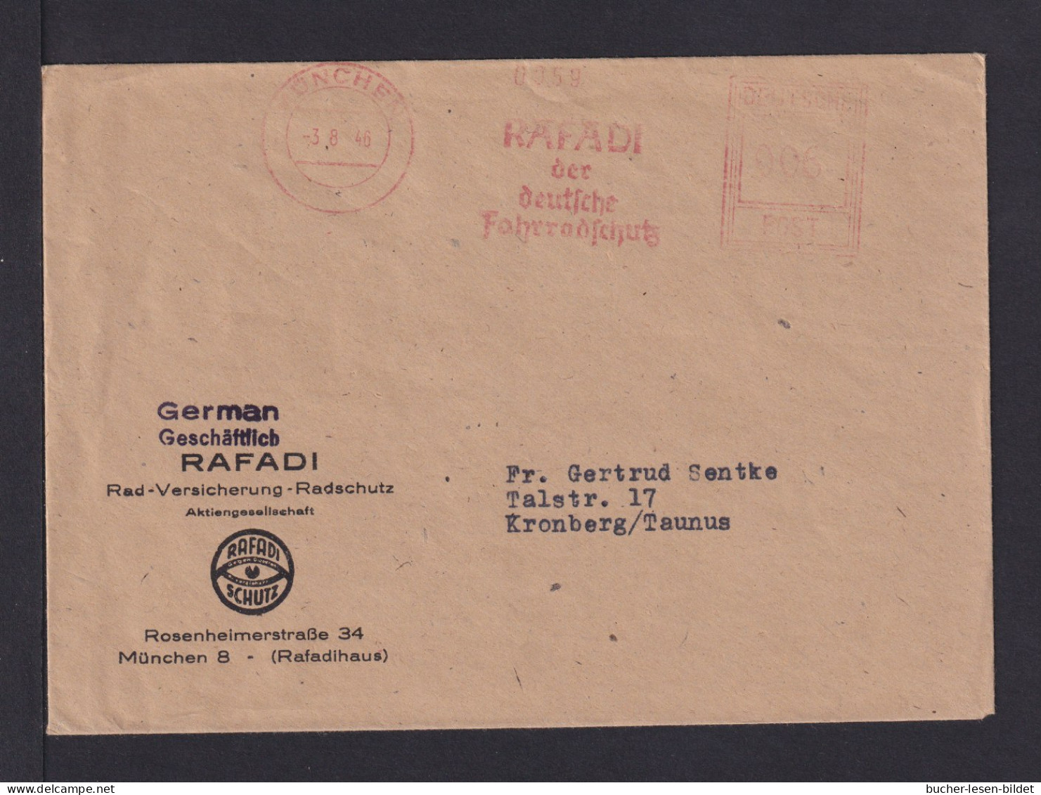 1946 - Freistempel München "Rafadi.. Der Deutsche Fahrradschutz" - Brief - Cycling