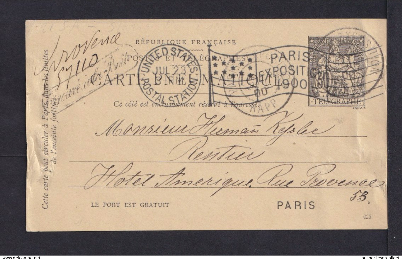 Masch-Stempel United States ..Paris Exposition... Auf Rohrpostkarte Mit Sonderstempel - SELTENHEIT - Ete 1900: Paris