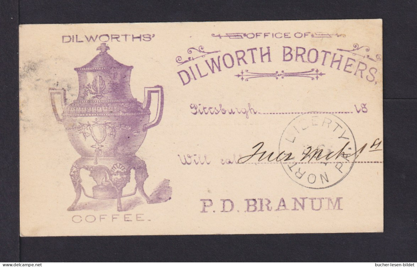 1892 - 1 C. Ganzsache Mit Abbildung "Diworths Coffee" - Ab Pittsburgh - Sonstige & Ohne Zuordnung