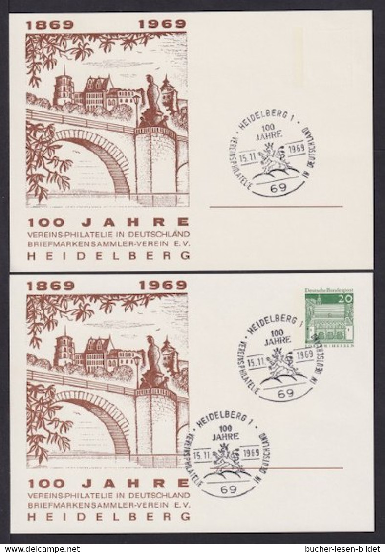 20 Pf. Privat Ganzsache "100 Jahre Vereins-Philatelie Heidelberg" - Wertstempel OHNE Farbe Gedruckt (nur Prägung)  - Privé Postkaarten - Ongebruikt