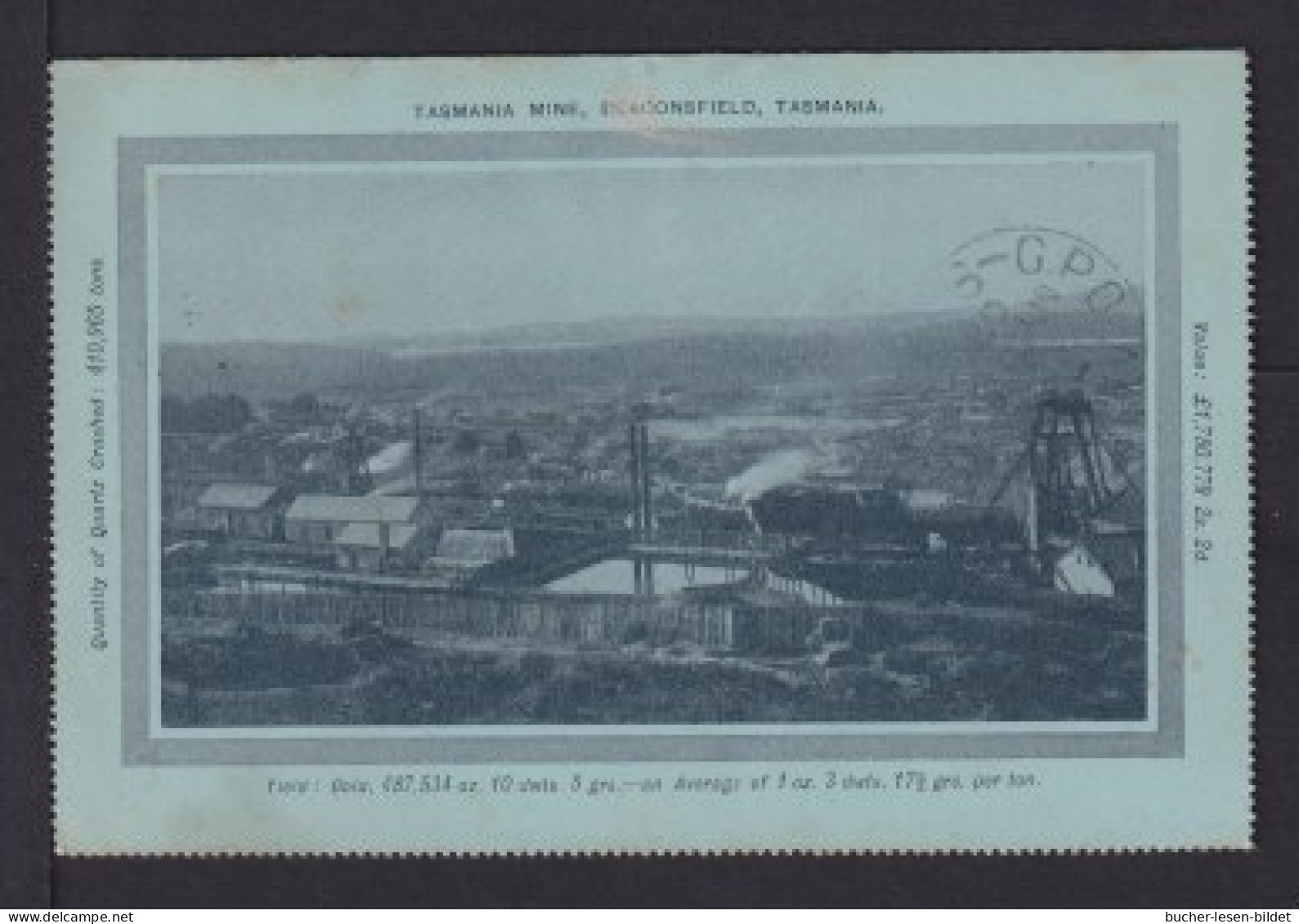 1902 - 2 P. Ganzsachenkartenbrief Tasmanien Mit Bild "Goldmine Beaconsfield" - Gebraucht - Minéraux