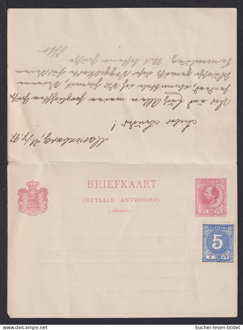 1897 - 2 1/2 C. Doppel-Ganzsache Mit 5 C. Zufrankiert Ab Paramaribo Nach Deutschland - Suriname ... - 1975