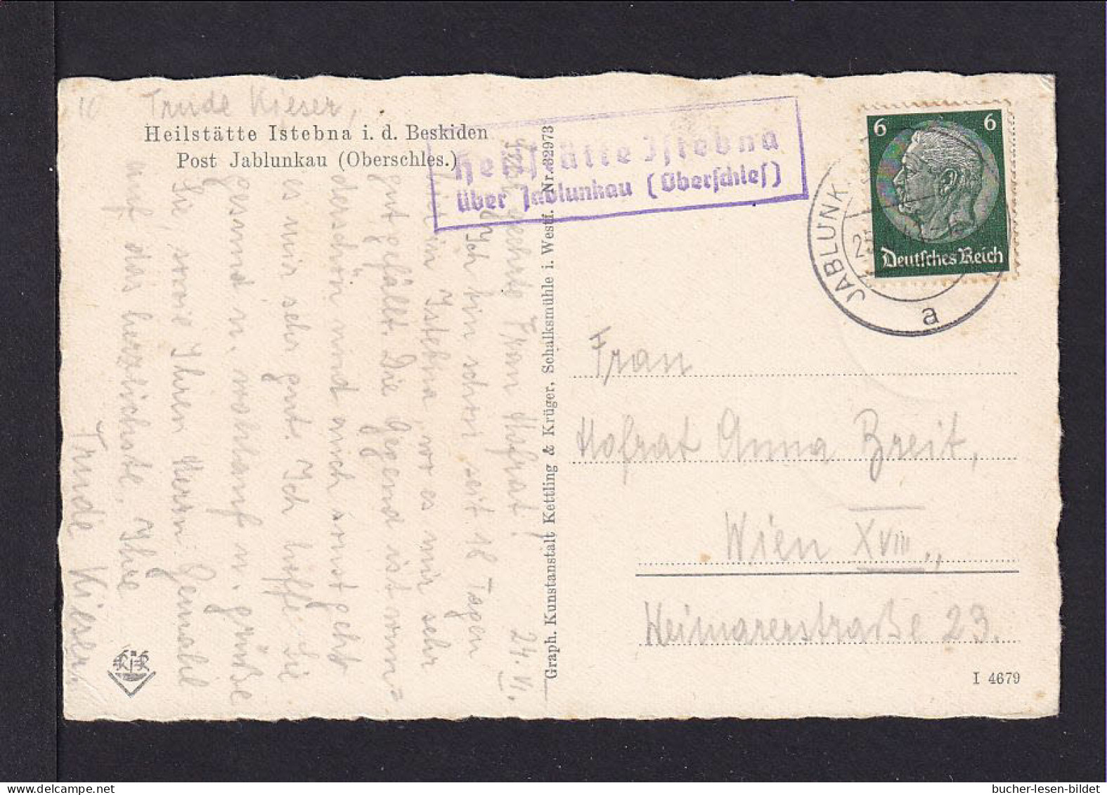 1941 - Poststellen-o "Heilstätte Jablunkau" Auf Karte Nach Wien - Kuurwezen