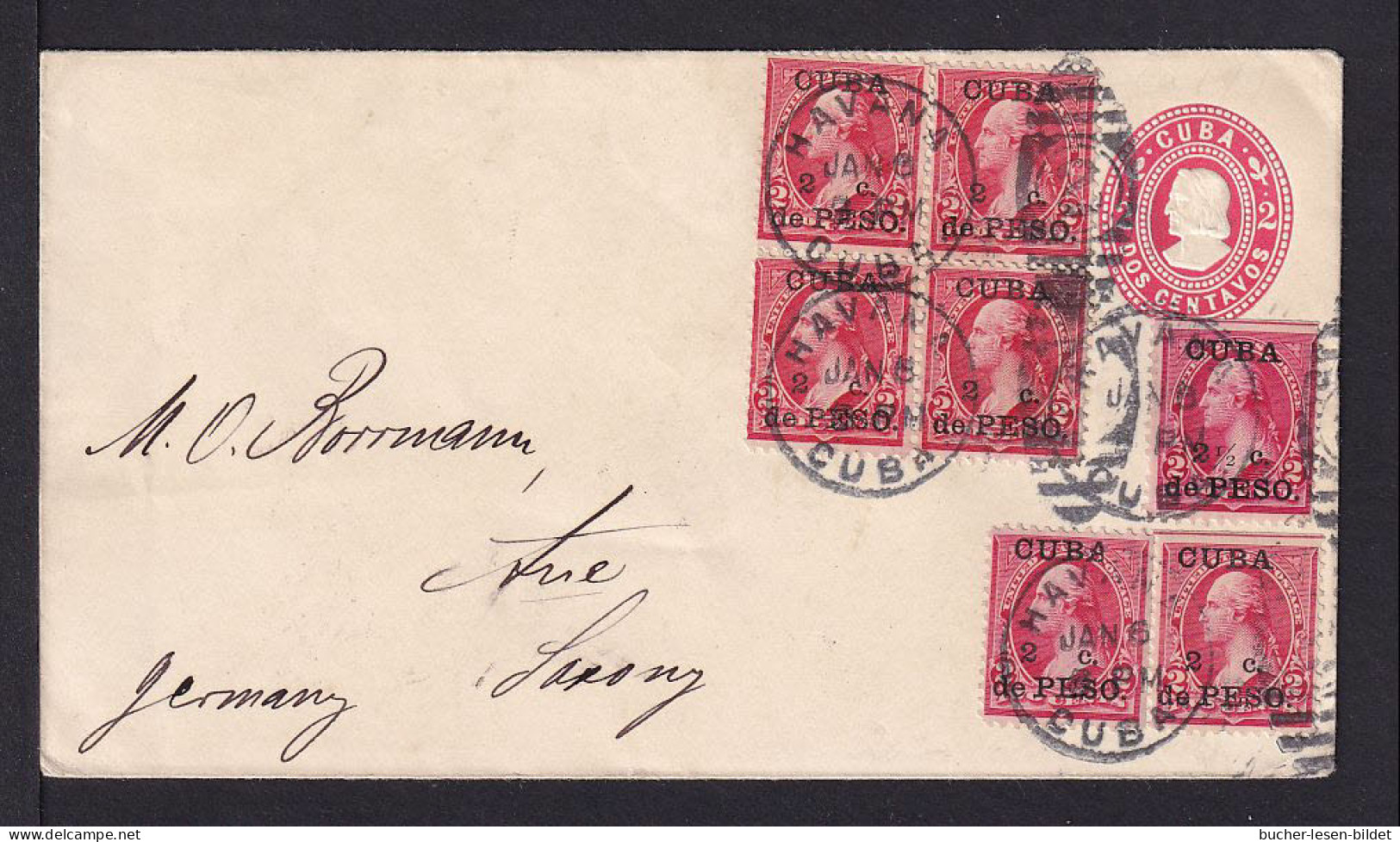 1900 - 2 C. Ganzsache Mit 7x 2 C. Überdruck Zufrankiert Ab Havana Nach Deutschland - Storia Postale