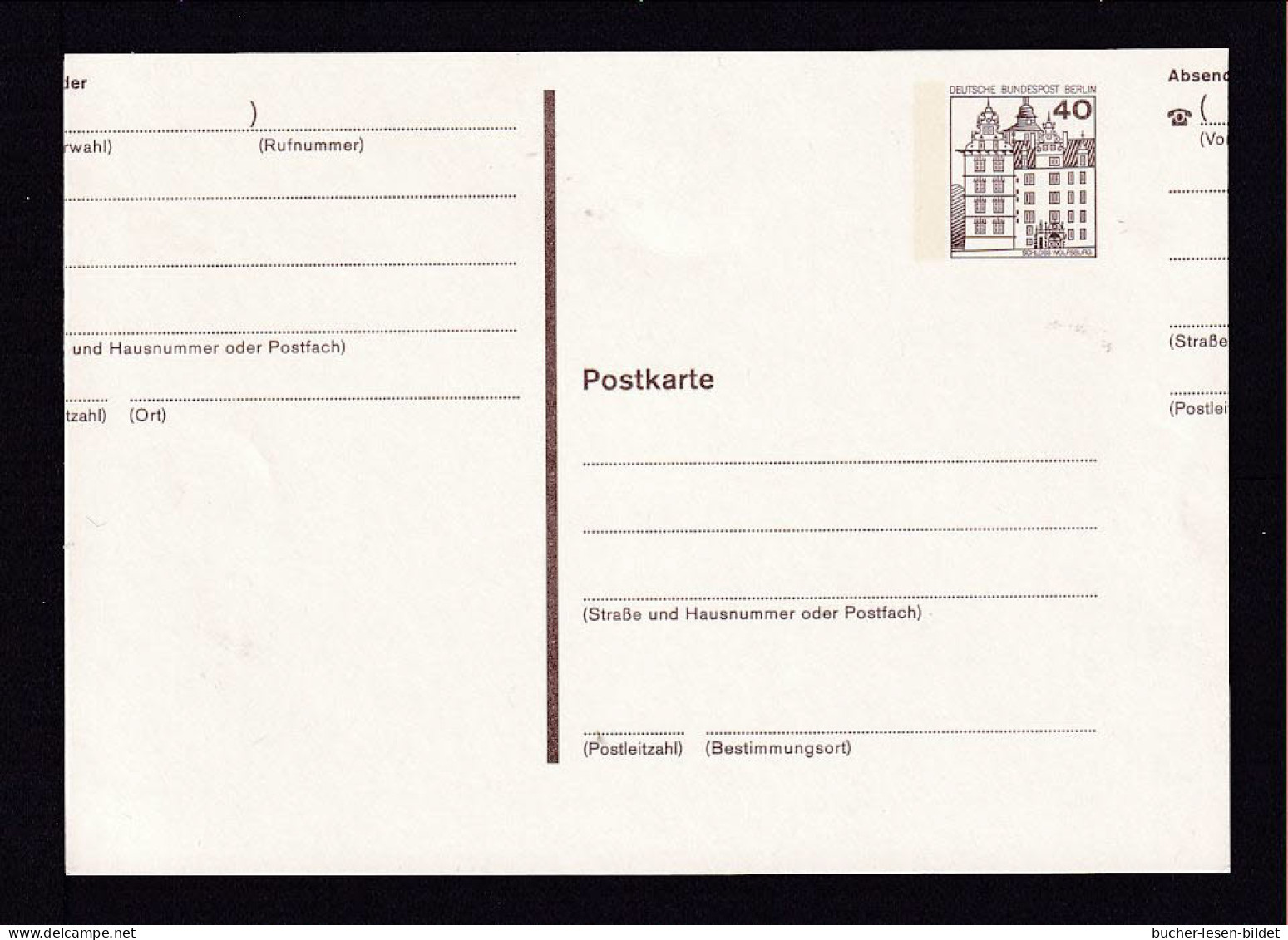 40 Pf. Bauten Ganzsache VERSCHNITTEN - Teil Des Absendervordrucks Rechts Neben Wertstempel  - Postales - Nuevos