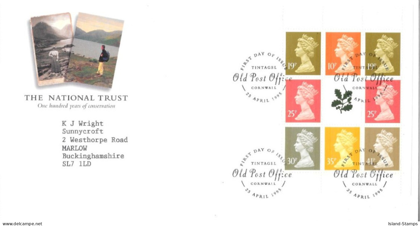 1995 NATIONAL TRUST Prestige Booklet DX17 Pane Unaddressed FDC Tt - 1991-2000 Dezimalausgaben