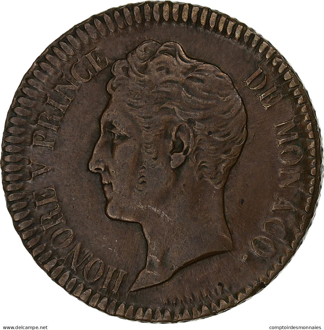 Monaco, Honore V, Decime, 1838, Monaco, Fautée, Bronze, TTB, Gadoury:MC105 - Charles III.