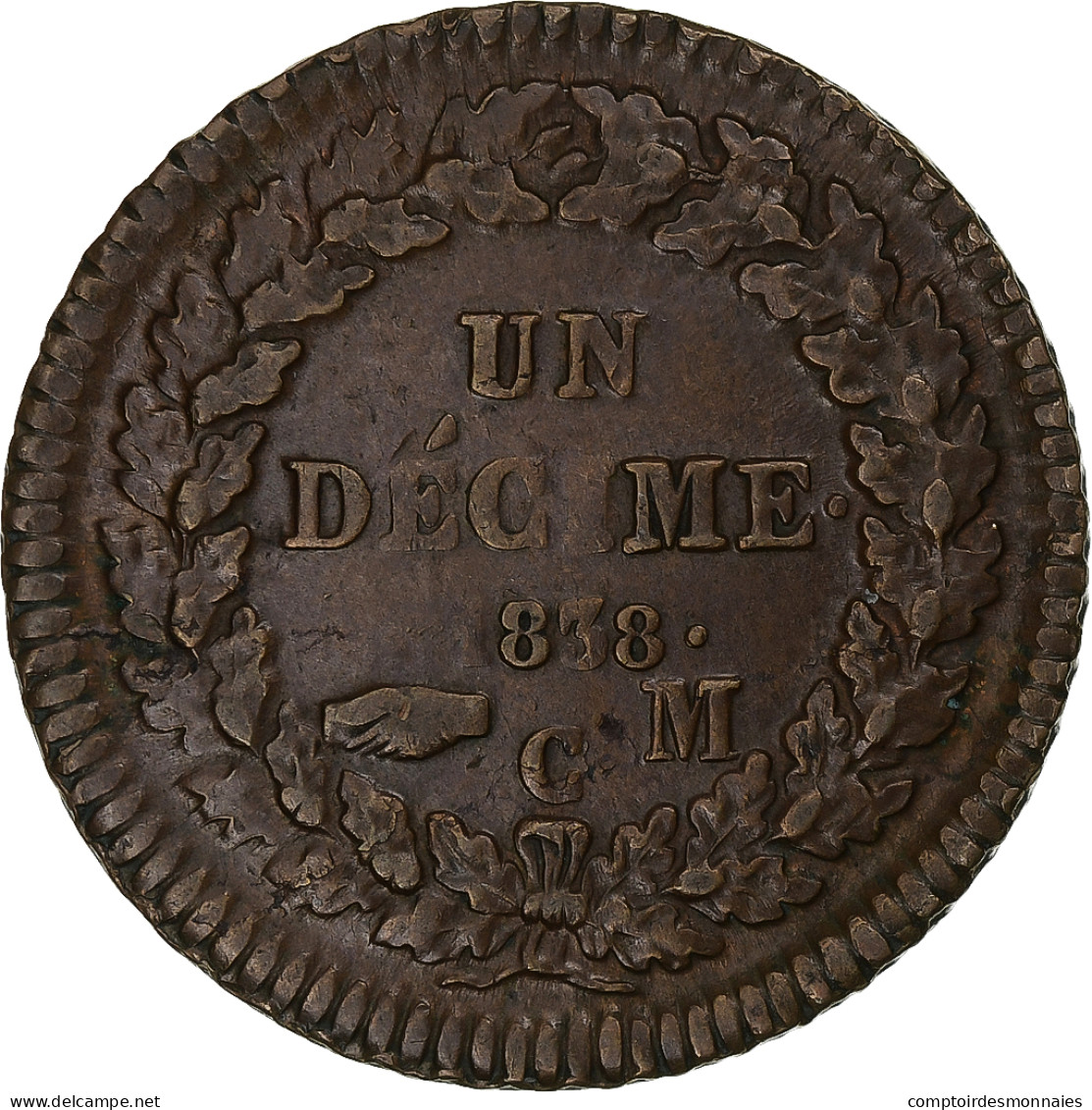 Monaco, Honore V, Decime, 1838, Monaco, Fautée, Bronze, TTB, Gadoury:MC105 - Charles III.