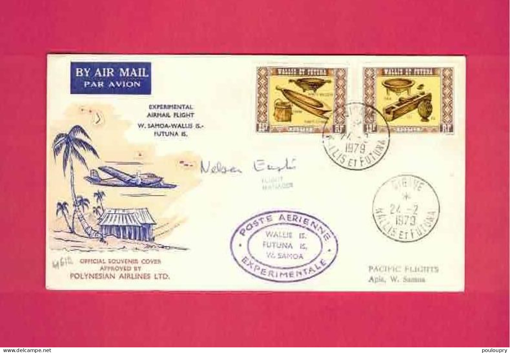 Lettre De 1979 Pour Les Samoa - YT N° 198 Et 199 - Vol Expérimental Samoa-Wallis Et Futuna  -Signature Du Flight Manager - Briefe U. Dokumente