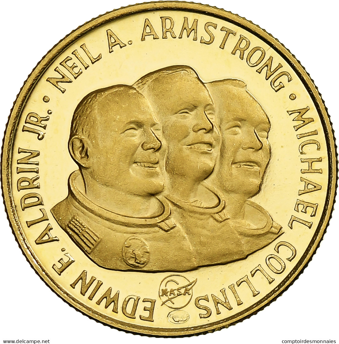 États-Unis, Médaille, Apollo 11, Armstrong, Aldrin, Collins, Or, BE, SPL - Andere & Zonder Classificatie