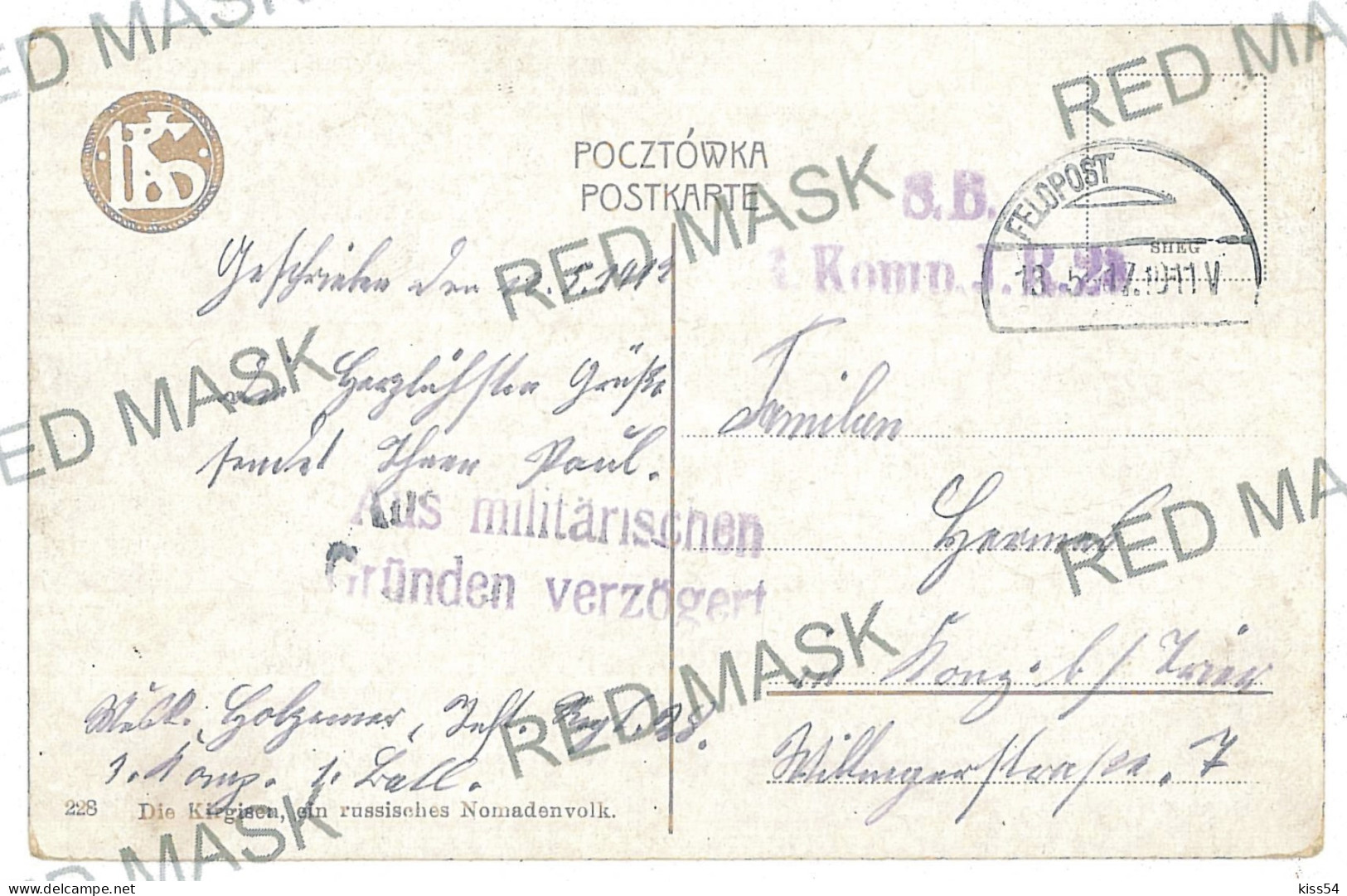 KYR 2 - 11563 KYRGYSZEN, Ethnics - Old Postcard, CENSOR - Used - 1917 - Kirgizië
