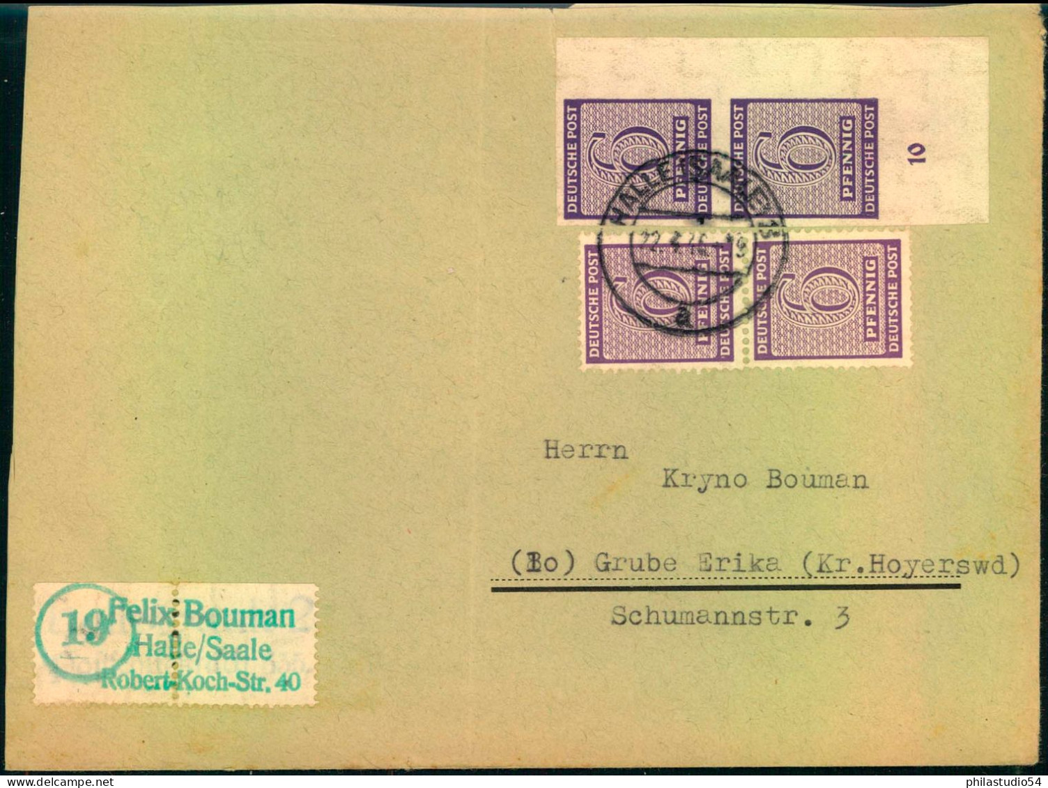 1946: 6 Pfg. Gezähnt Und Geschnitten Je Als Paar HALLE (SAALE) 22.4.46 - Covers & Documents