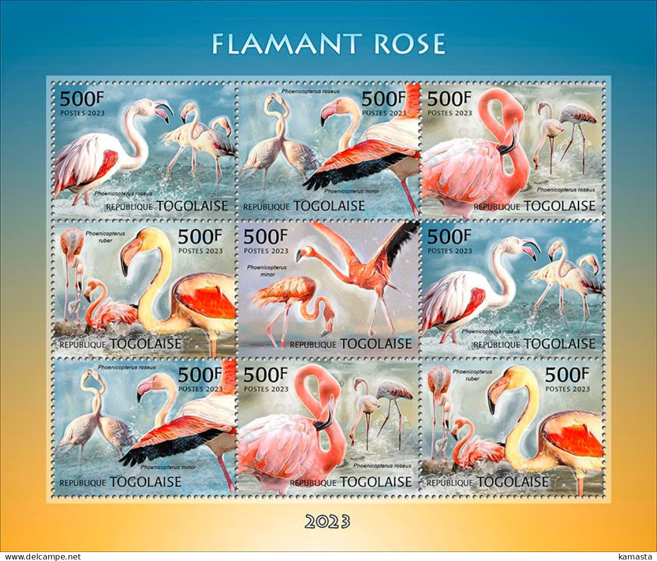 Togo 2023 African Greater Flamingo. (249f02) OFFICIAL ISSUE - Flamingos