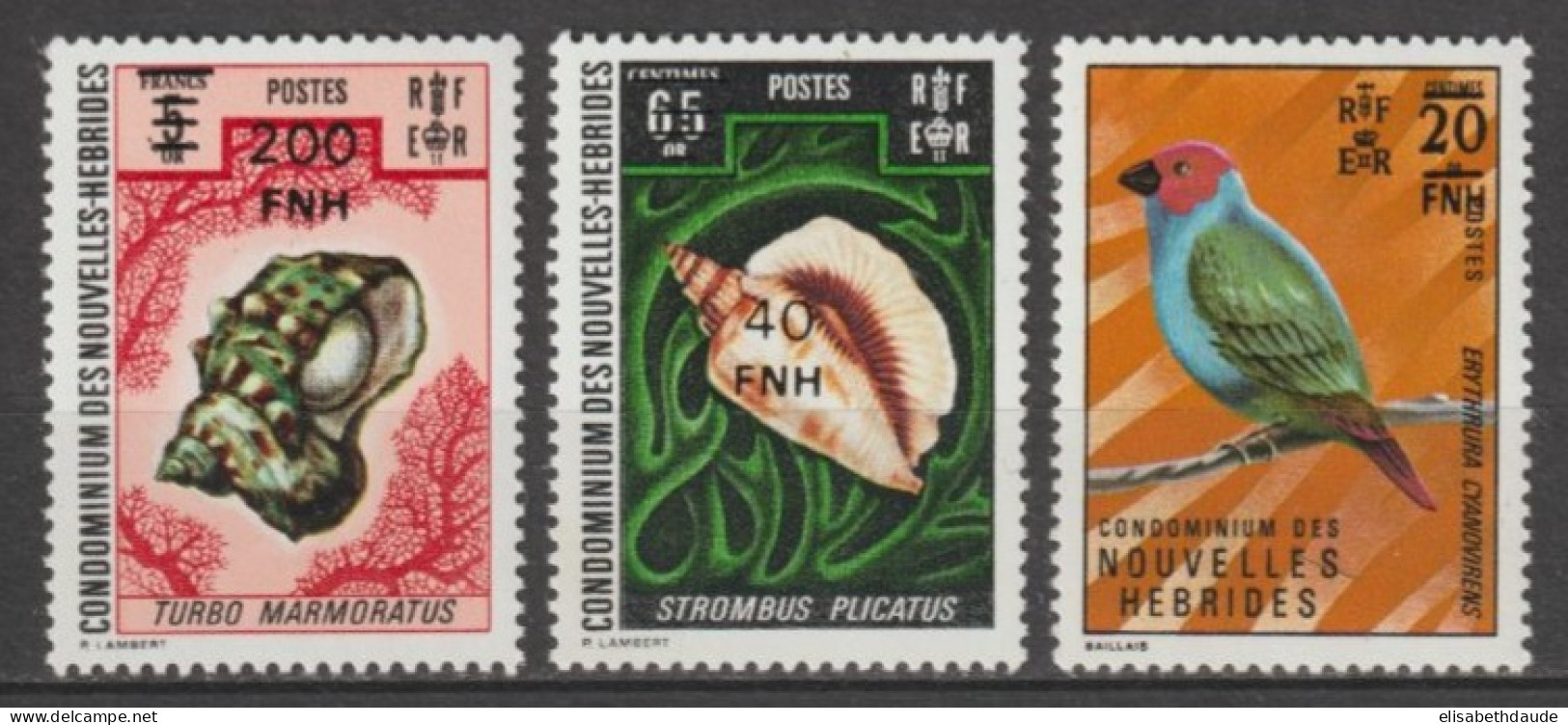 HEBRIDES LEGENDE FRANCAISE - 1977 - YVERT N°453+457+461 ** MNH - COTE = 29.5 EUR. - COQILLAGE / OISEAUX - Ongebruikt