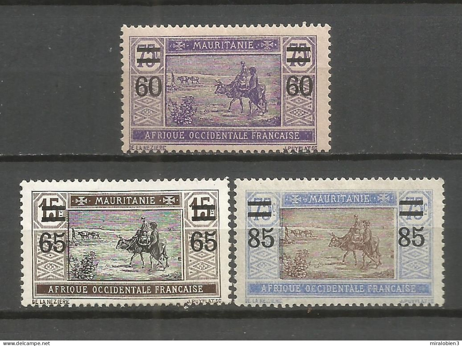 MAURITANIA COLONIA FRANCESA YVERT NUM. 36/38 * SERIE COMPLETA CON FIJASELLOS - Unused Stamps