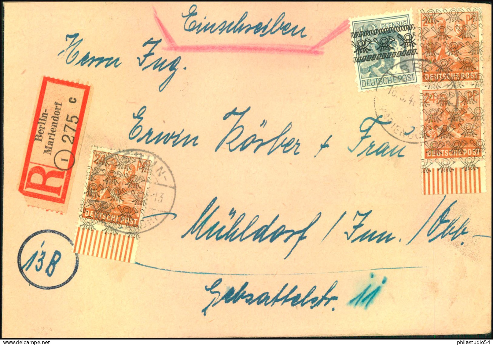 1948, Eunschreiben Ab "BERLIN-MARIENDORF" Mit Band-/ Netz Frankatur - Cartas & Documentos