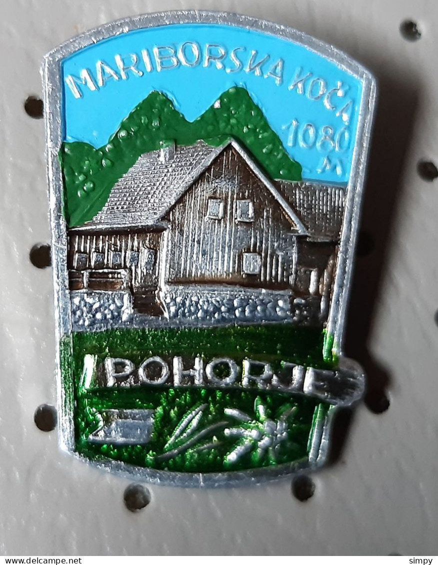 Mariborska Koca 1080m Mountain Lodge Mountaine  Association Alpinism, Mountaineering  Slovenia Vintage Pin - Alpinism, Mountaineering