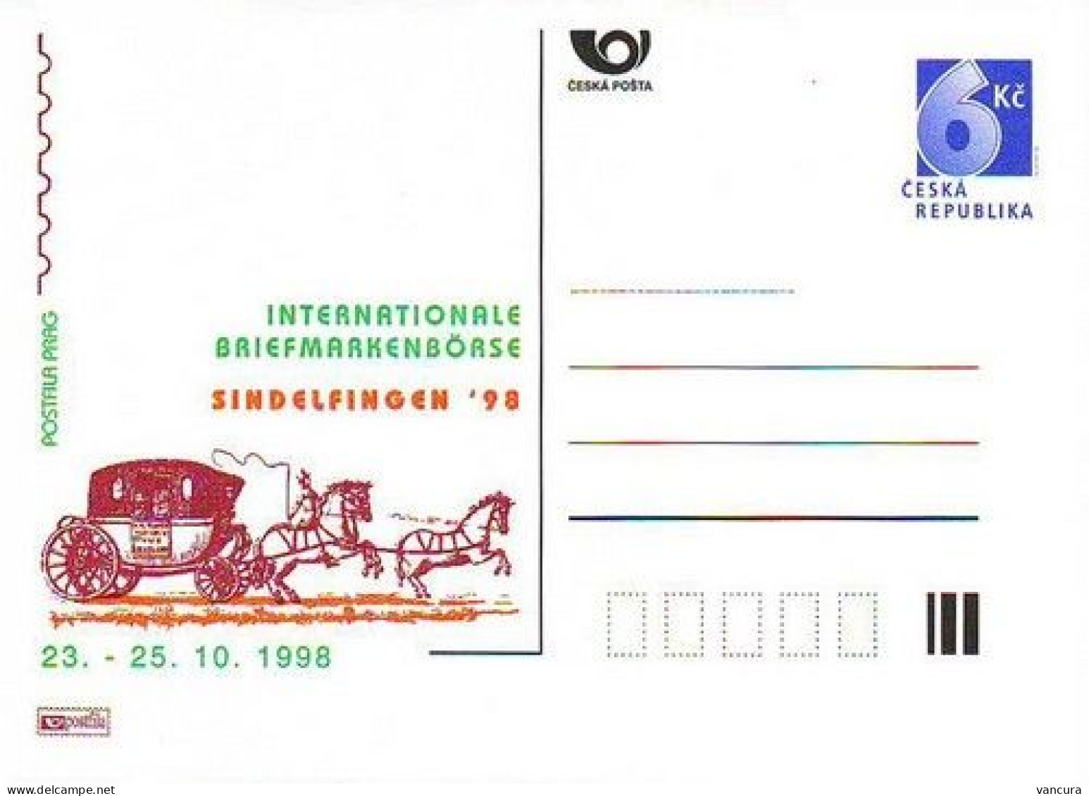 CDV A 39 Czech Republic Sindelfingen Stamp Exhibition 1998 Coach - Cartes Postales