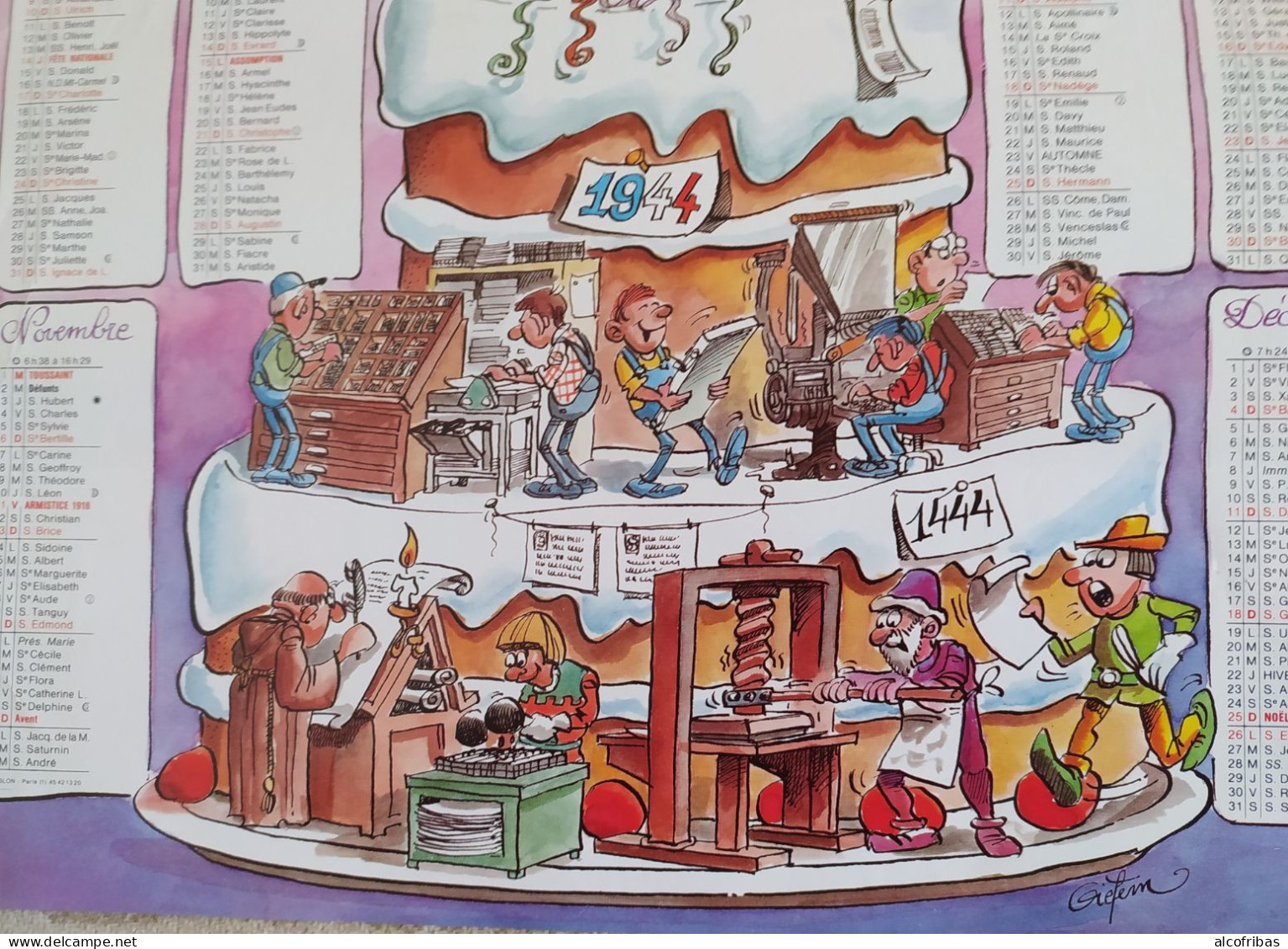 Calendrier 1994 L'alsace A 50 Ans Piece Montée Histoire De L'impression; Dessin Illustration  Giefem - Tamaño Grande : 1981-90