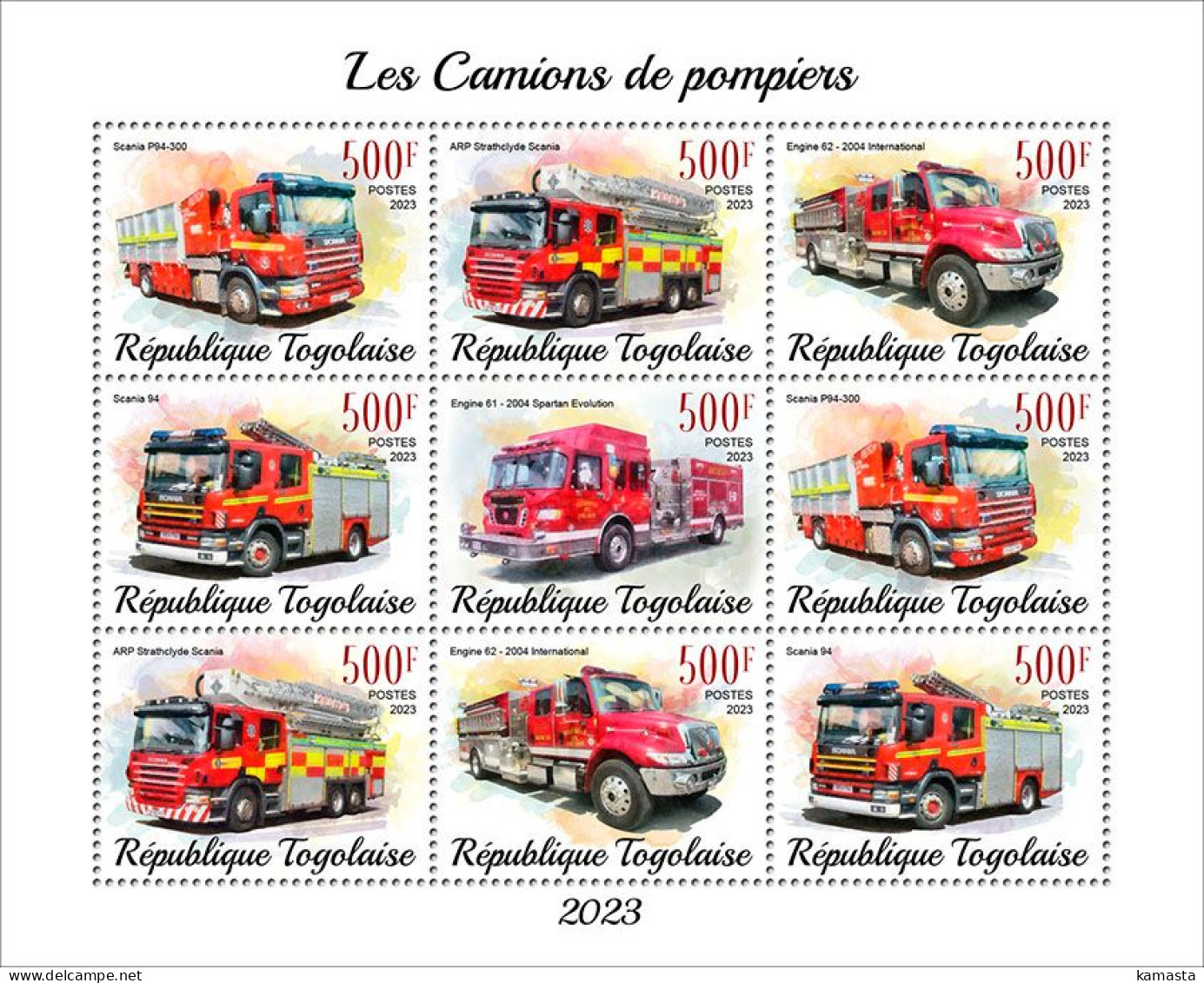 Togo 2023 Fire Trucks. (249f25) OFFICIAL ISSUE - Trucks