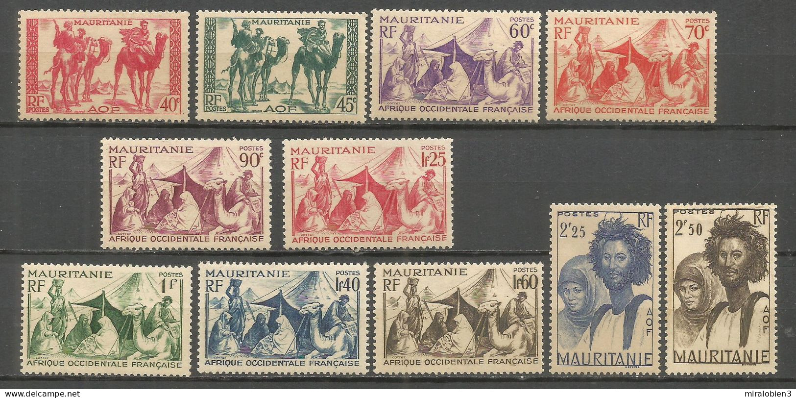 MAURITANIA COLONIA FRANCESA YVERT NUM. 105/115 * SERIE COMPLETA CON FIJASELLOS - Unused Stamps
