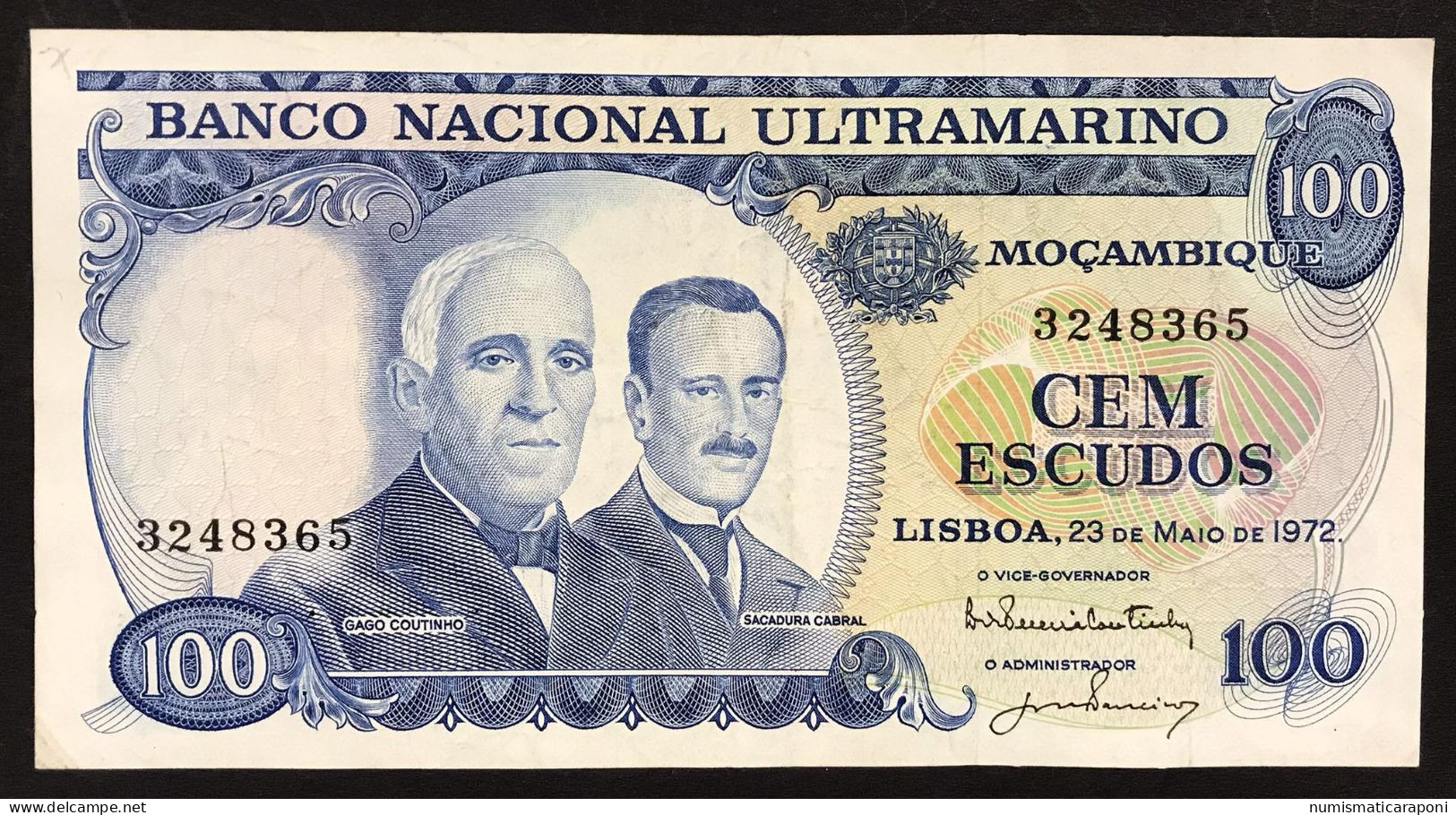 Mozambico Mocambique BANCO NACIONAL ULTRAMARINO 100 ESCUDOS 23 05 1972 Lotto.507 - Moçambique