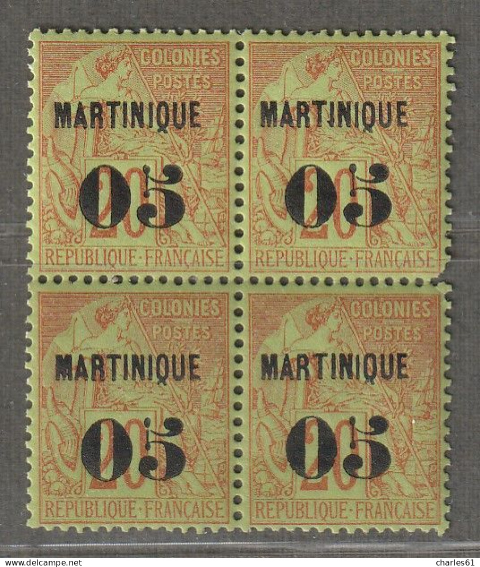 MARTINIQUE - N°4 ** En Bloc De 4  (1888-91) 05 Sur 20c Brique Sur Vert - Neufs