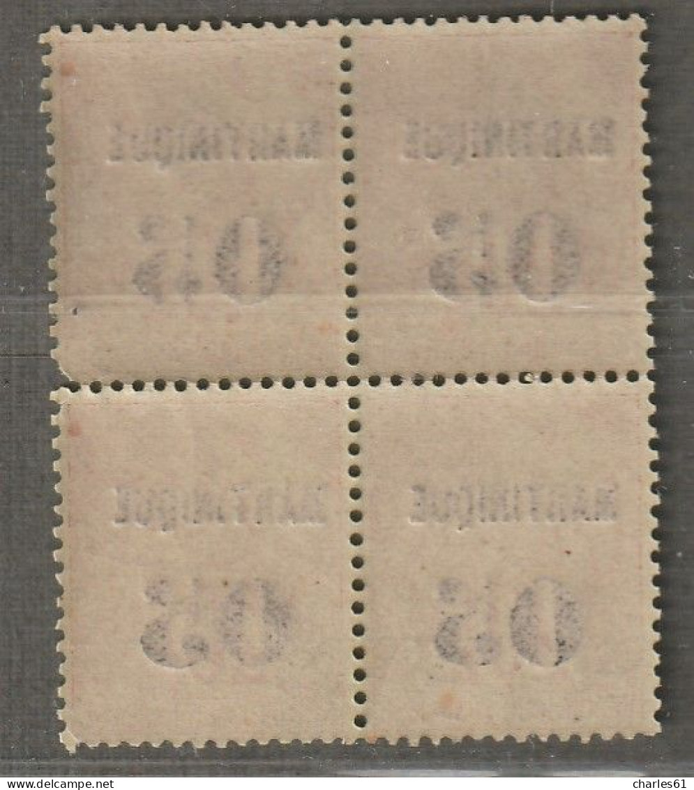 MARTINIQUE - N°4 ** En Bloc De 4  (1888-91) 05 Sur 20c Brique Sur Vert - Neufs