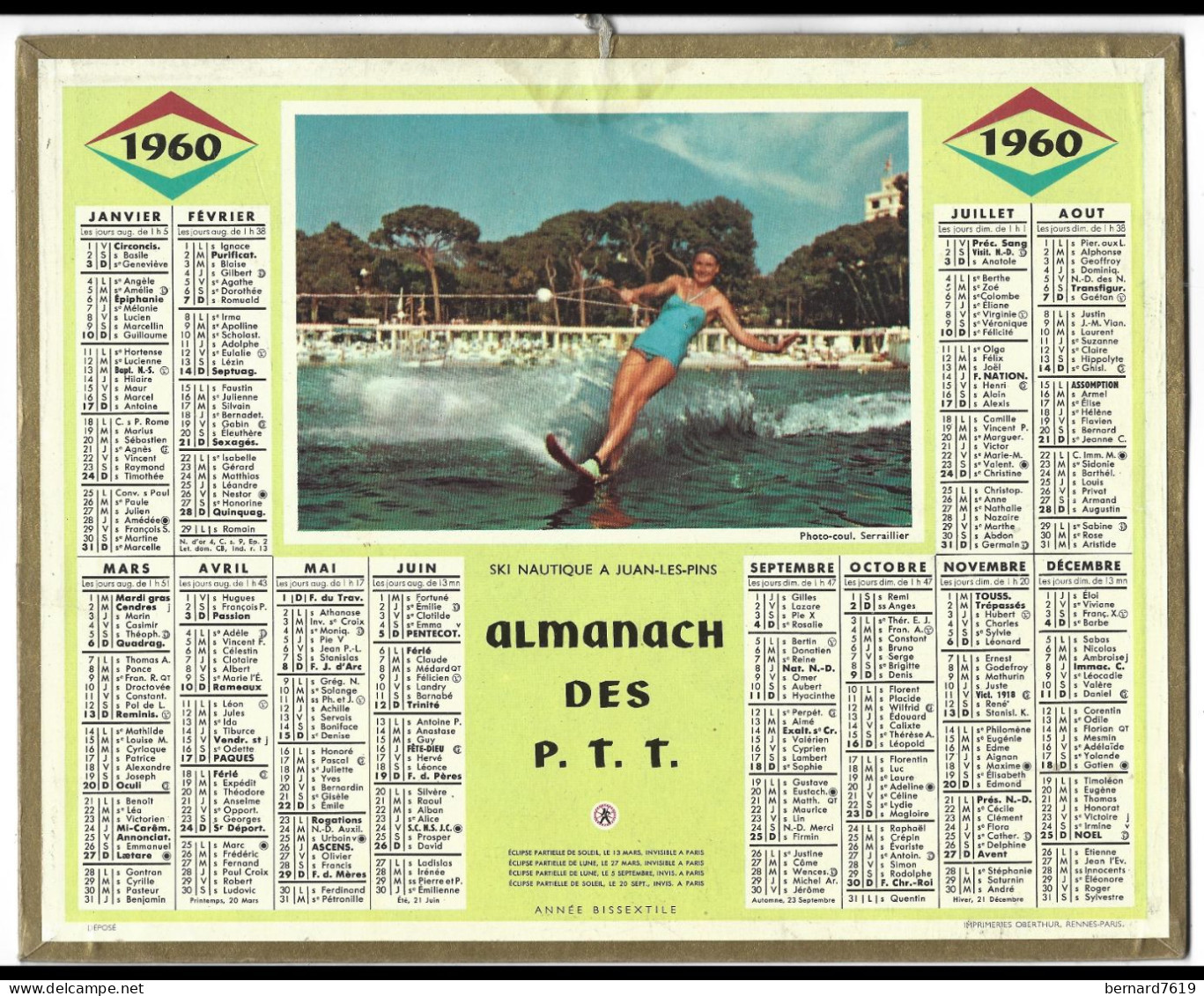 Almanach  Calendrier  P.T.T  -  La Poste -  1960 -  Ski A Juan Les Pins - Grossformat : 1941-60