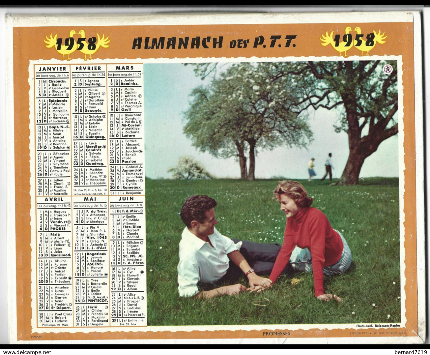 Almanach  Calendrier  P.T.T  -  La Poste -  1958 -  Promesses - Realisations - Tamaño Grande : 1941-60