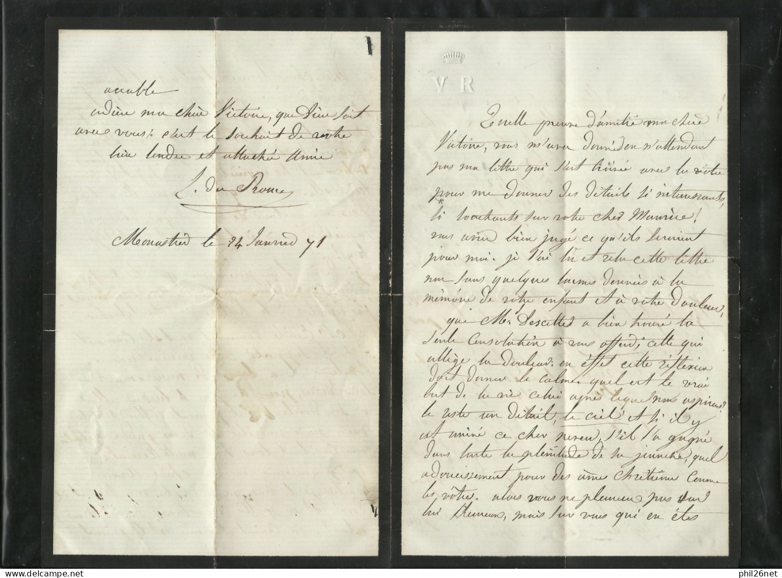 Lettre De Deuil Monastier Sur Gazeilles 25/01/1871 Via Le Puy Le 25/01 Pour Beaujeu Le 27/01/1871 Avec N°45B  TB So!dé ! - 1870 Emission De Bordeaux