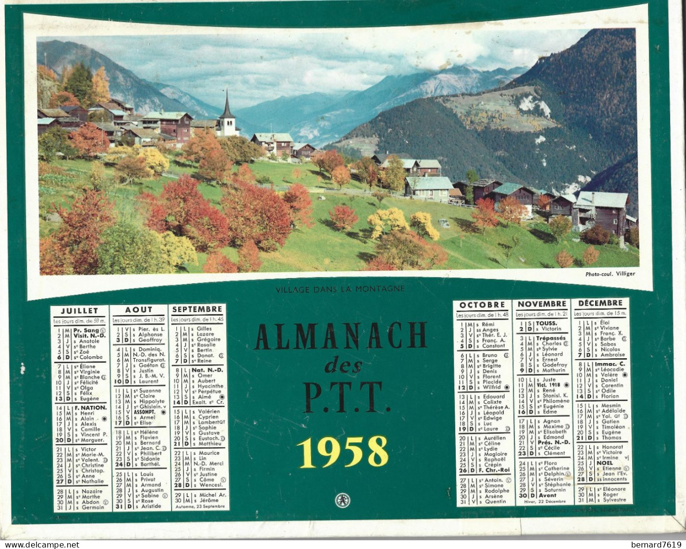 Almanach  Calendrier  P.T.T  -  La Poste -  1958 -  Lac Et Montagne -  Village Dans La Motagne - Groot Formaat: 1941-60