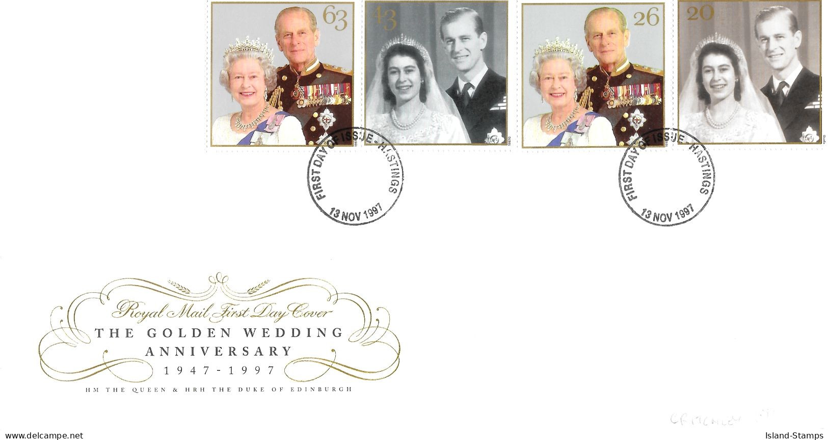 1997 Golden Wedding Hastings PM Unaddressed FDC Tt - 1991-2000 Em. Décimales
