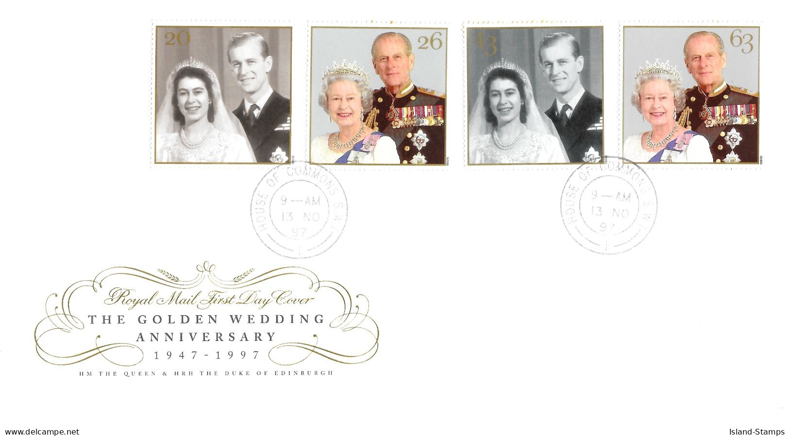 1997 Golden Wedding Unaddressed House Of Commons PM Unaddressed FDC Tt - 1991-00 Ediciones Decimales