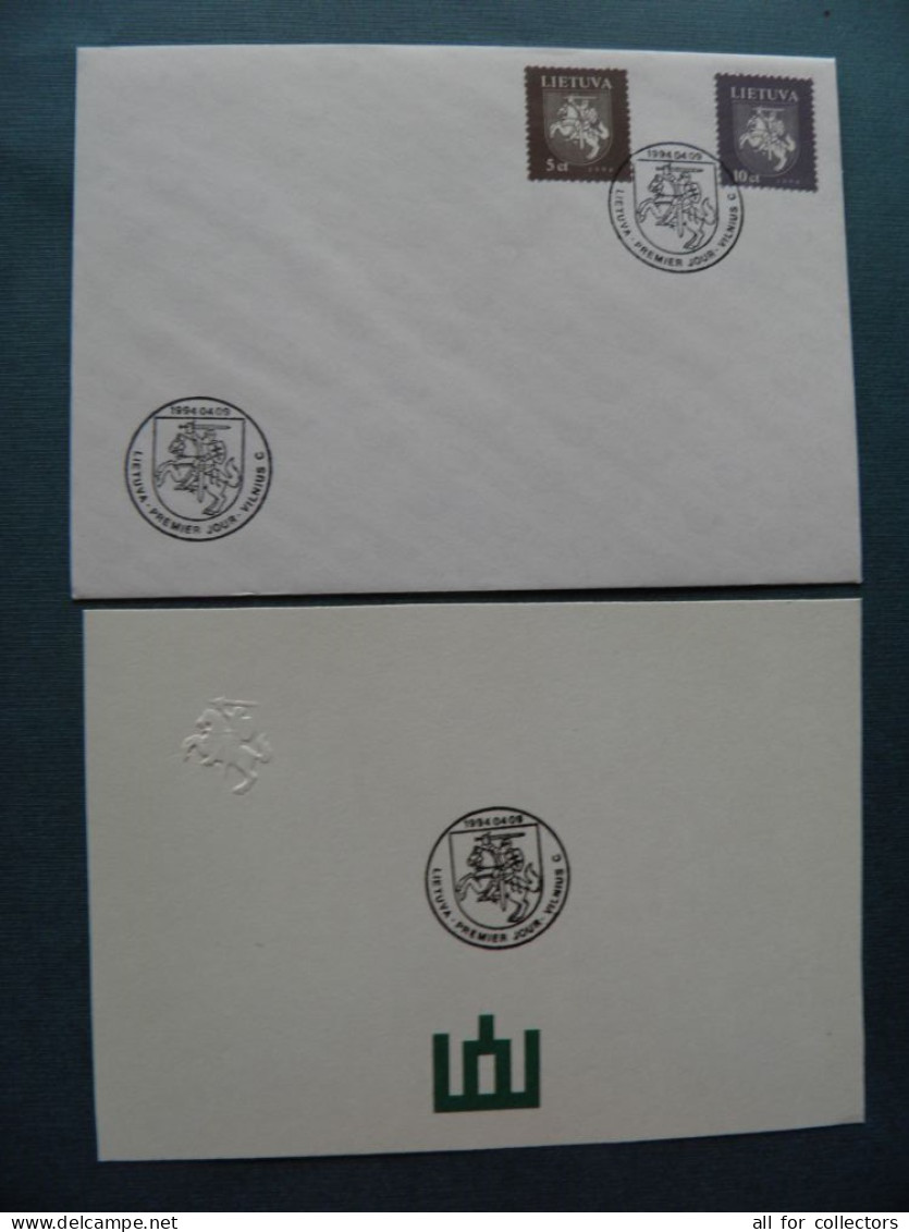 FDC Cover LITHUANIA 1994 Vilnius Coat Of Arms 5 10 + Card With Cancels On The Back Inside - Lituanie