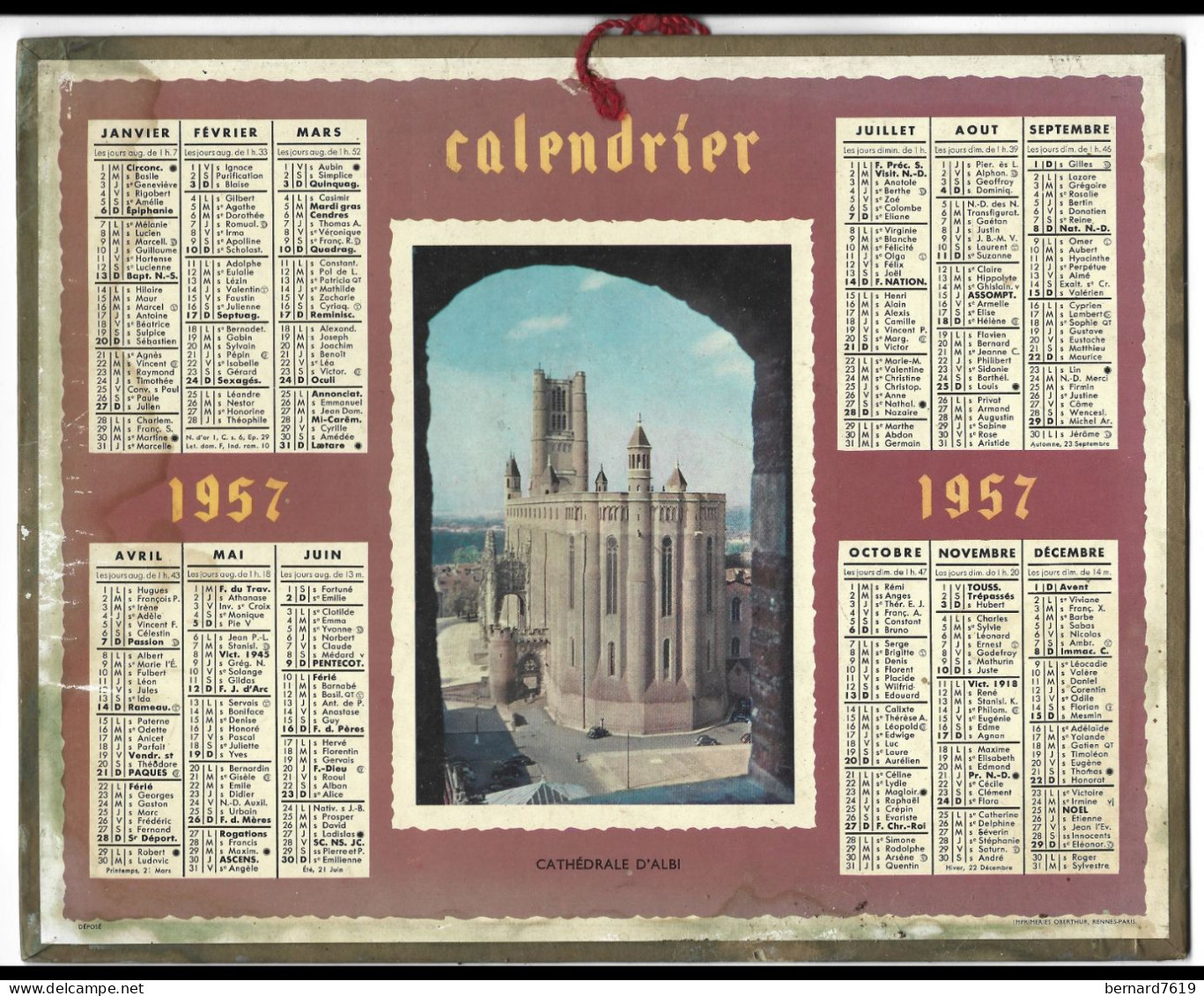 Almanach  Calendrier  P.T.T  -  La Poste -  1958 -  Cathedrale D'albi - Grossformat : 1941-60