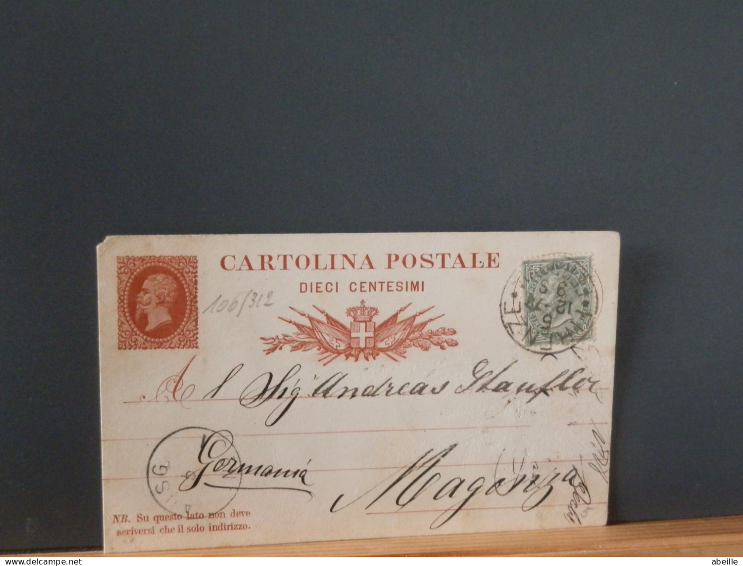 106/312  CP ITALIE POUR ALLEMAGNE 1878 - Entiers Postaux